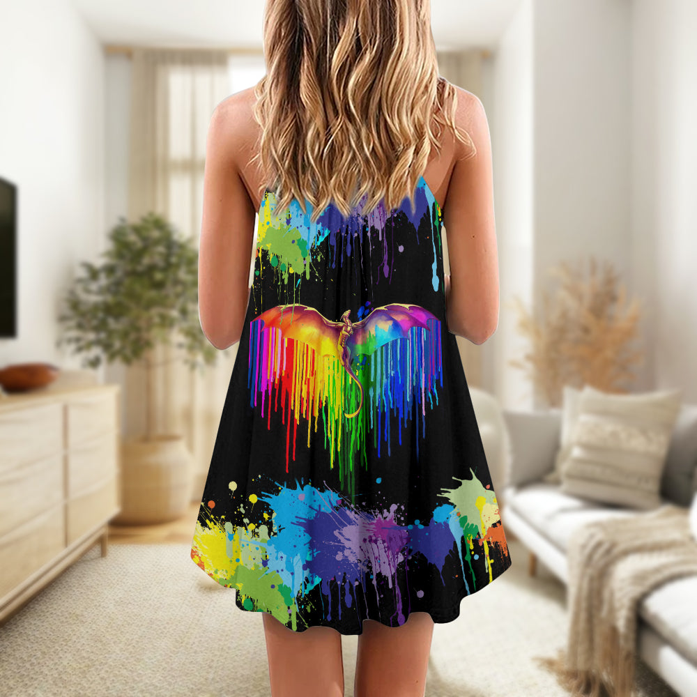 Pride Dragon Color Of Happiness – Women's Summer Sleeveless V-Neck Camisole Dress