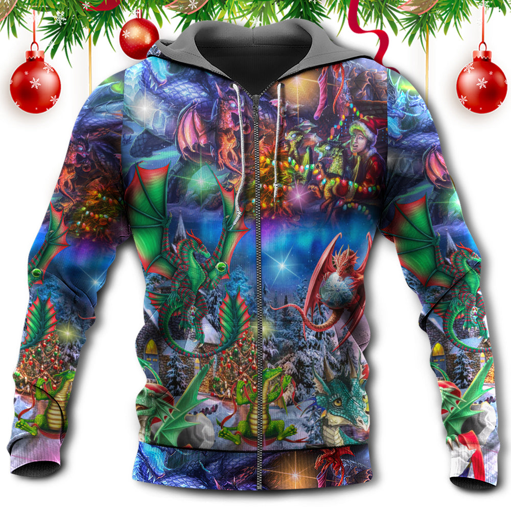 Christmas Dragon Fantasy Light Art – 3D Hoodie
