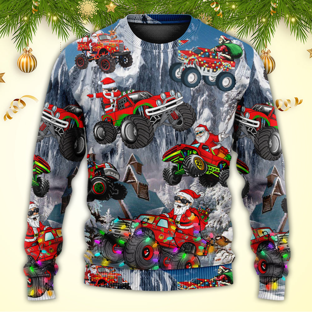 Christmas Santa Riding Red Truck Snow – Sweater - Ugly Christmas Sweater