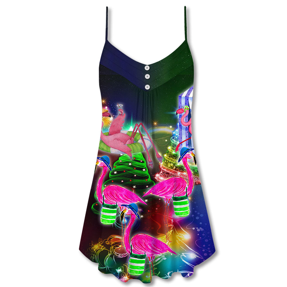 Flamingo Love Beach Christmas – Women's Summer Sleeveless V-Neck Camisole Dress