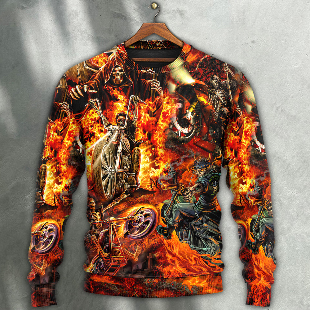 Motorcycle Skull Fire Art Style – Sweater - Ugly Christmas Sweater