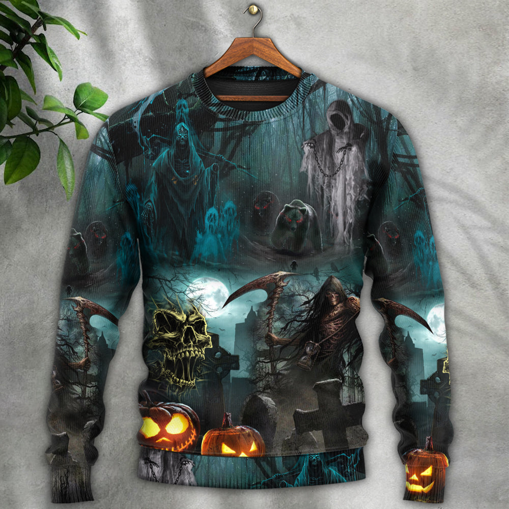 Halloween Ghost Pumpkin Night Art – Sweater - Ugly Christmas Sweater
