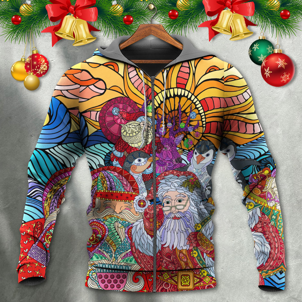 Christmas Santa Colorful Geometry Art - Hoodie