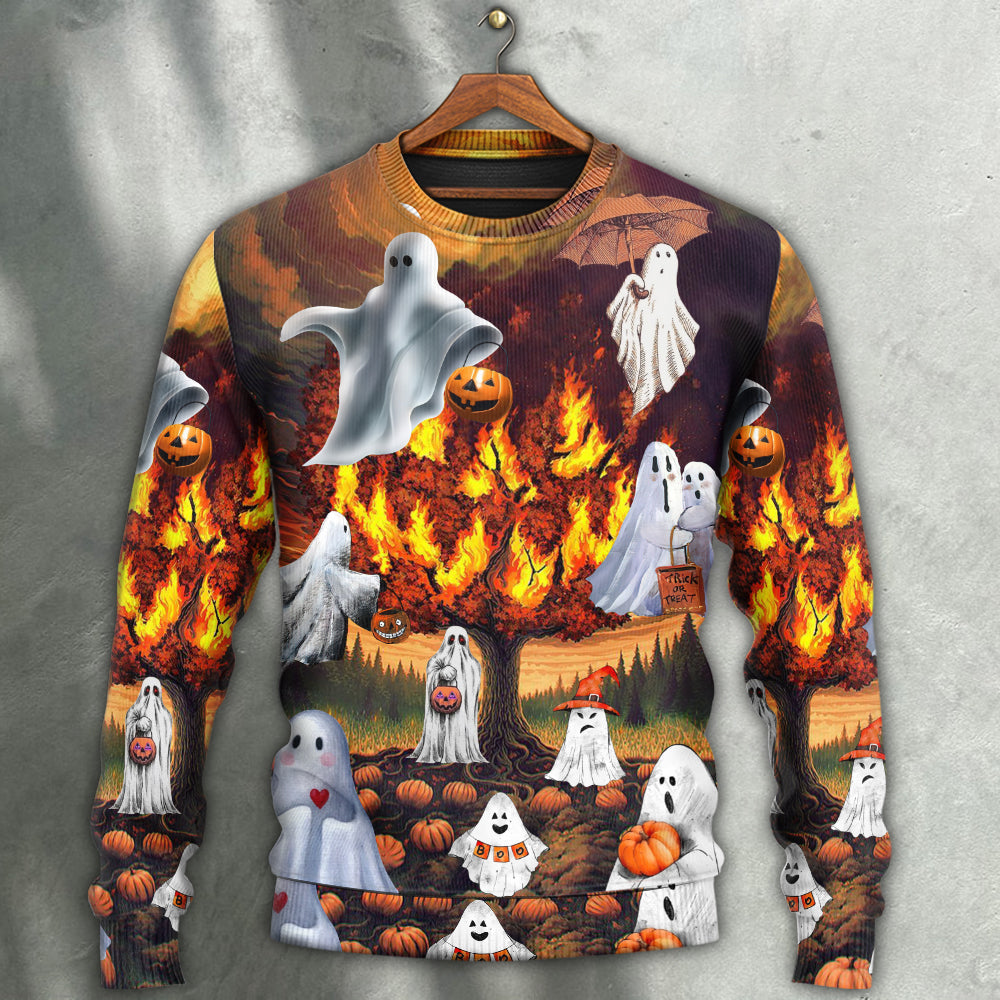 Halloween Boo Pumpkin Fantasy Art – Sweater - Ugly Christmas Sweater