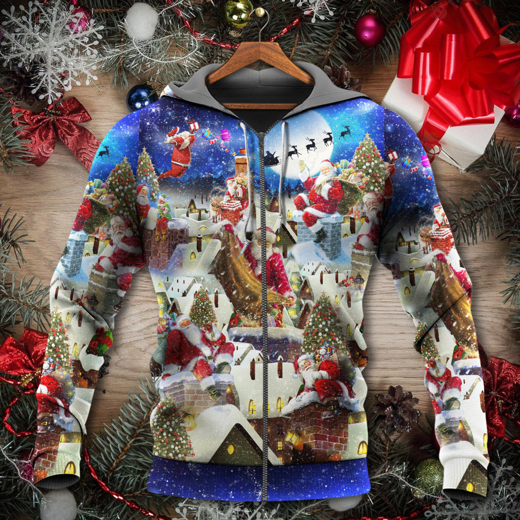 Christmas Rooftop Santa Reindeer Night - 3D Hoodie