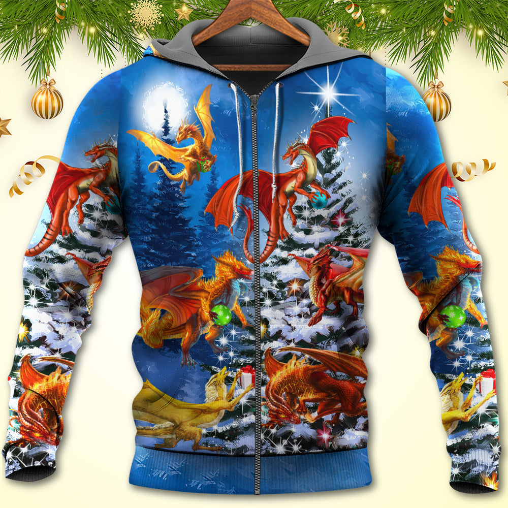 Christmas Dragon Family Love Light Art - Hoodie