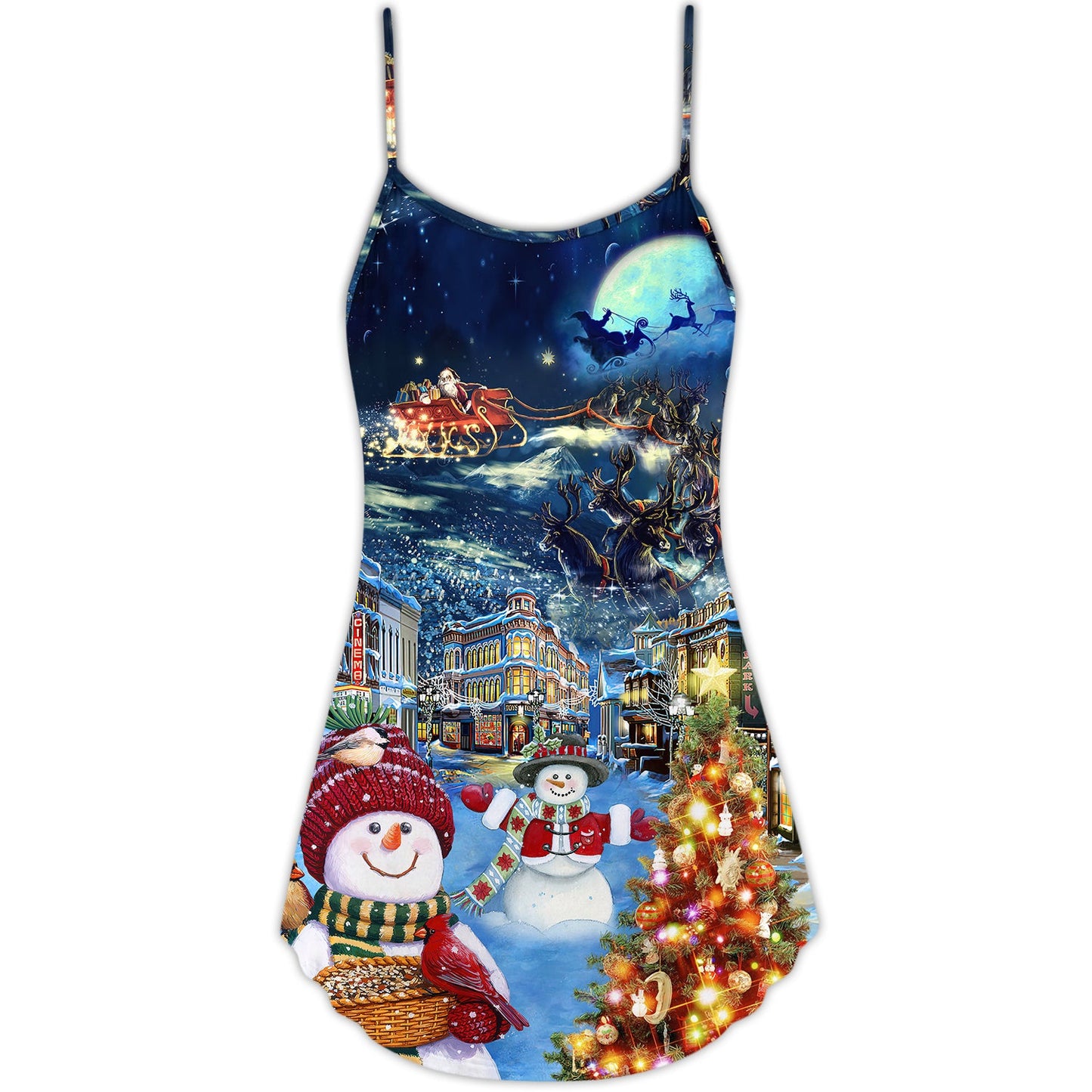 Christmas Snowman Santa Family – Women's Summer Sleeveless V-Neck Camisole Dress