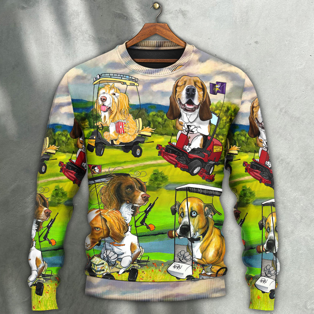 Golf Dog Driving Golf Cart Art – Sweater - Ugly Christmas Sweater