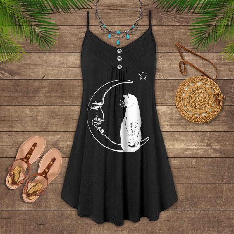Cat Love Summer Vibes – Women's Summer Sleeveless V-Neck Camisole Dress