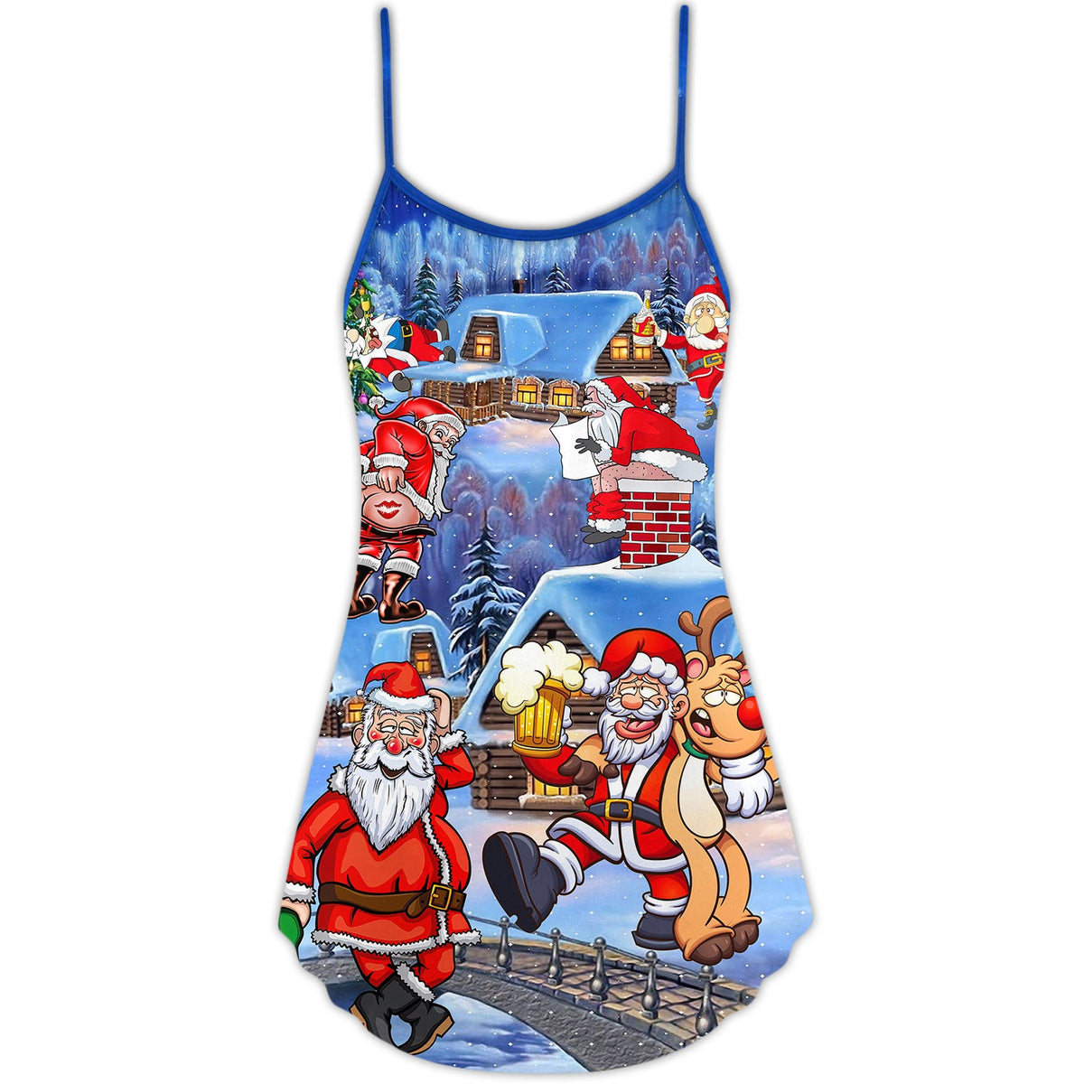 Santa Beer Merry Xmas – Women's Summer Sleeveless V-Neck Camisole Dress