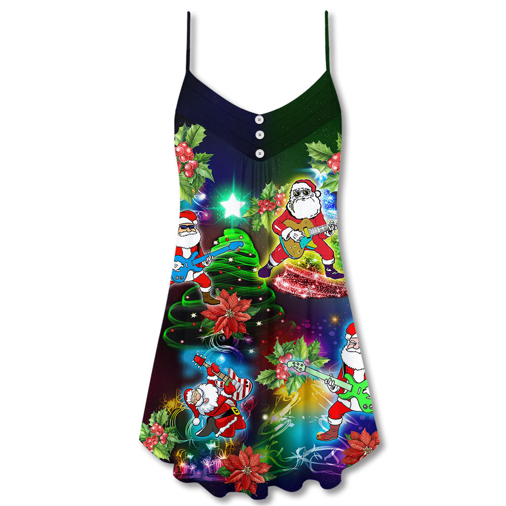 Music Funny Santa Merry Christmas Snow – Women's Summer Sleeveless V-Neck Camisole Dress