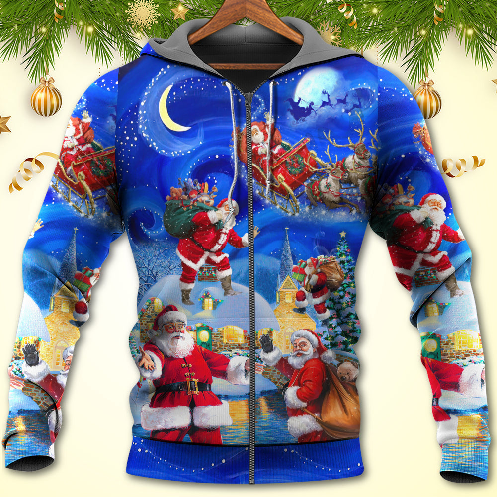 Christmas Santa Town Magic Night Art - Hoodie