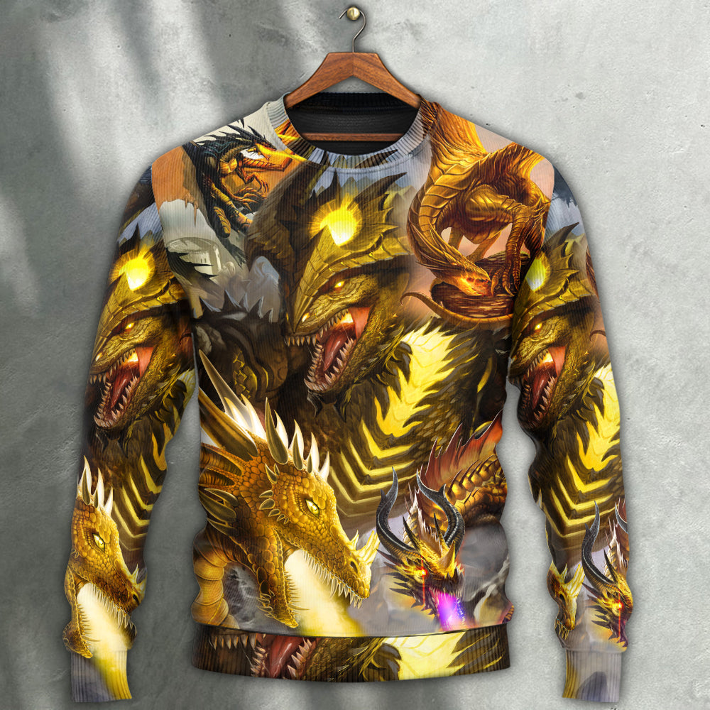 Golden Dragon Skull Fantasy Art – Sweater - Ugly Christmas Sweater