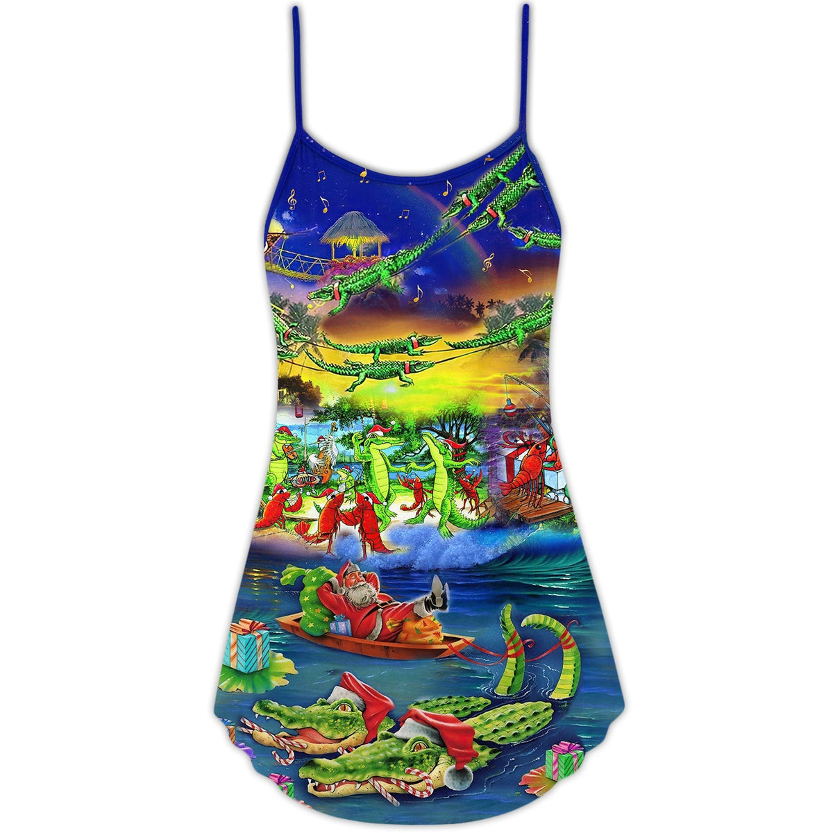 Christmas Santa Riding Alligator – Women's Summer Sleeveless V-Neck Camisole Dress