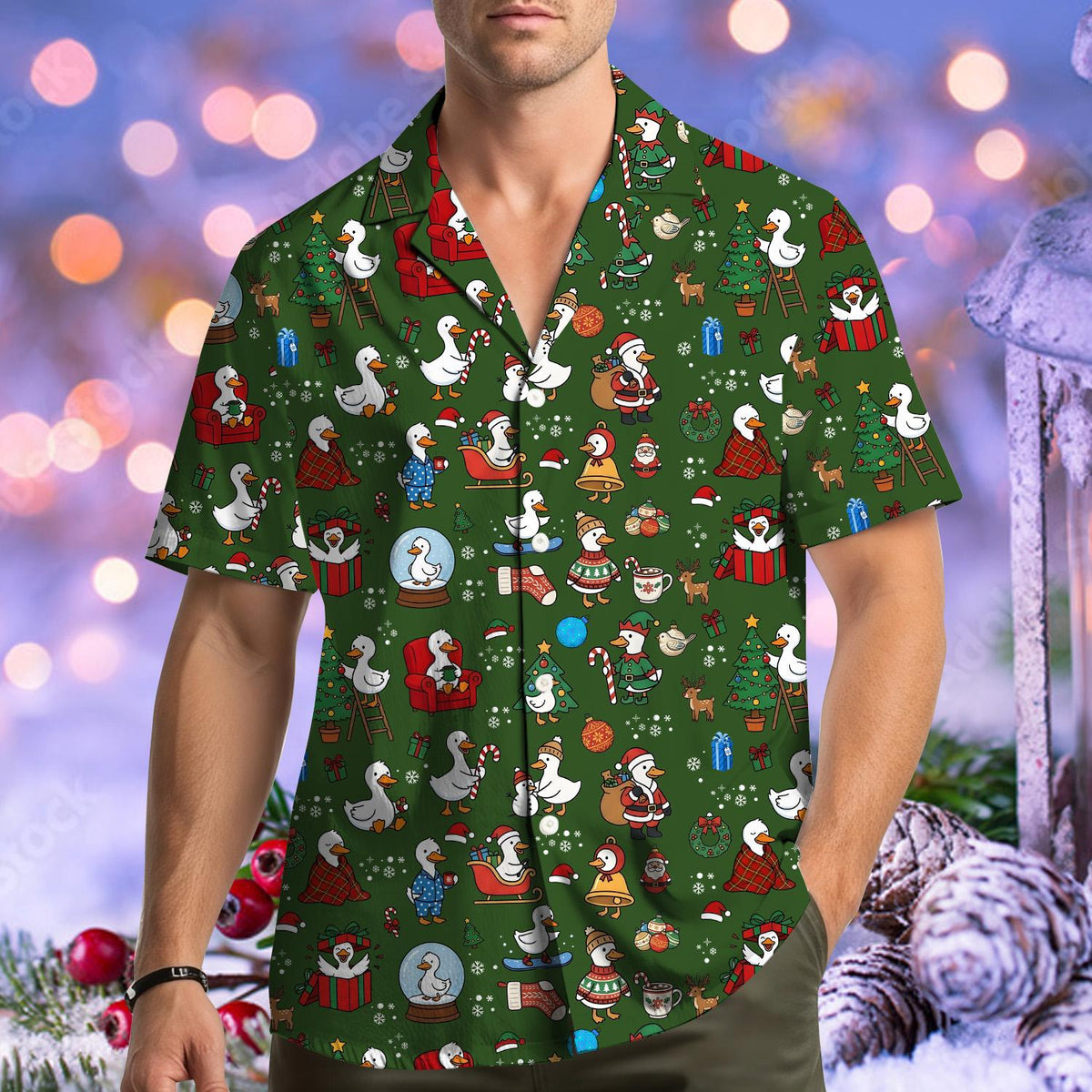 Christmas Goose Santa Tree Cute Holiday 2 – Hawaiian Shirt