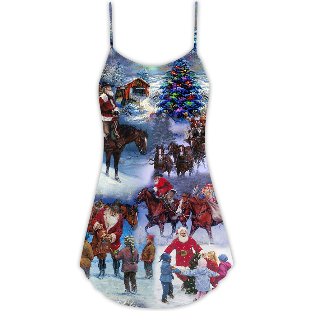 Santa Cowboy Christmas Love Children – Women's Summer Sleeveless V-Neck Camisole Dress