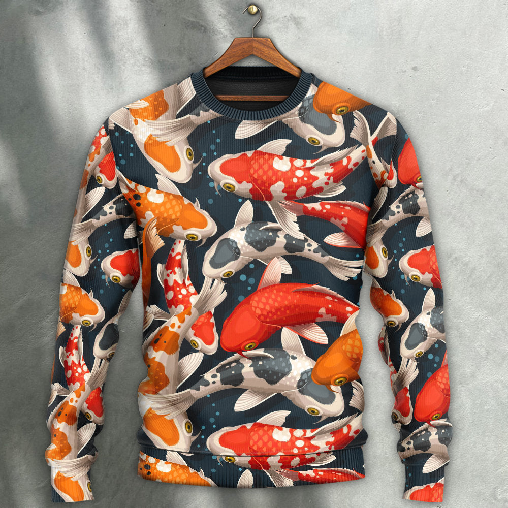 Colorful Koi Fish Swimming Art – Sweater - Ugly Christmas Sweater