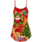 Christmas Santa Drinking Tree Lights – Women's Summer Sleeveless V-Neck Camisole Dress