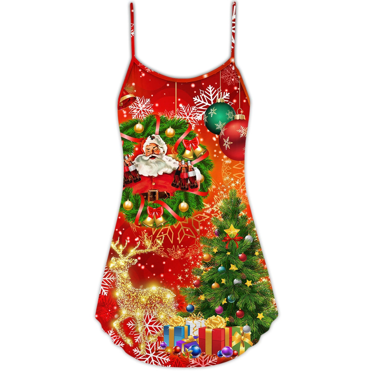 Christmas Santa Drinking Tree Lights – Women's Summer Sleeveless V-Neck Camisole Dress