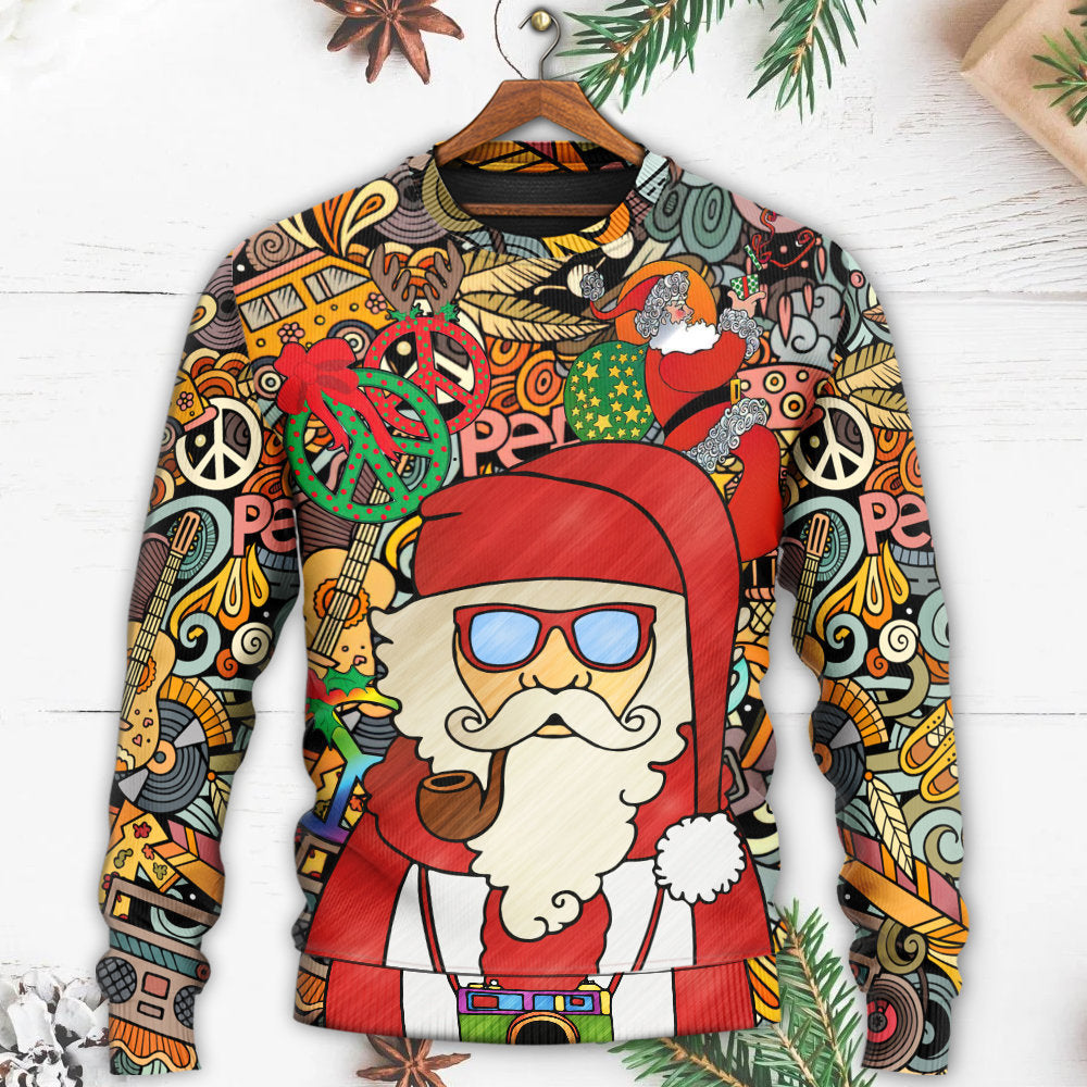 Christmas Hippie Santa Love And Peace – Sweater - Ugly Christmas Sweater