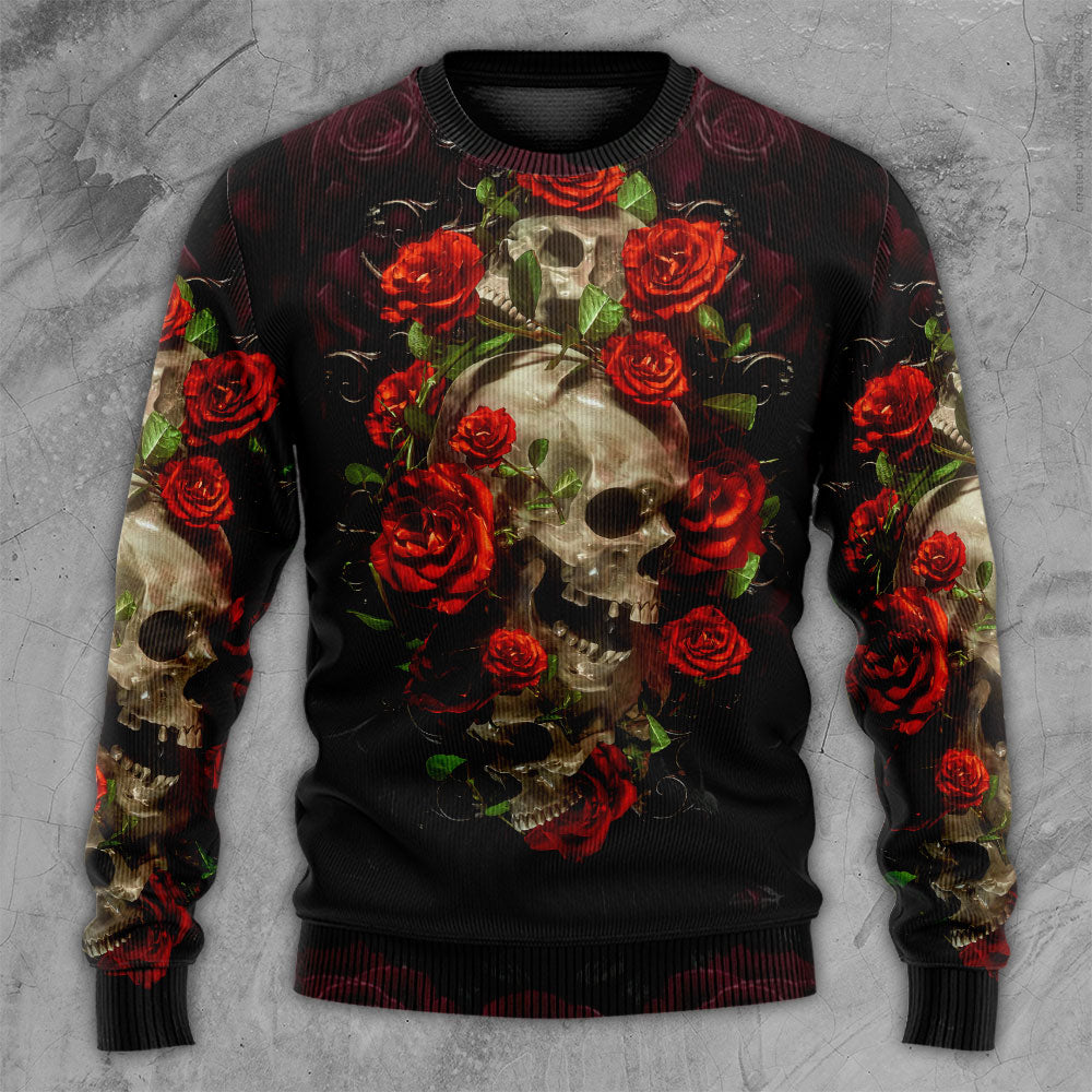 Skull And Roses Artistic Style – Sweater - Ugly Christmas Sweater