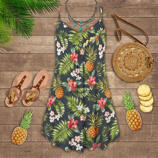 Fruit Pineapple Tropical Vibes Limited 5 – Women's Summer Sleeveless V-Neck Camisole Dress