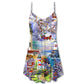 Lighthouse Santa Be The Light – Women's Summer Sleeveless V-Neck Camisole Dress