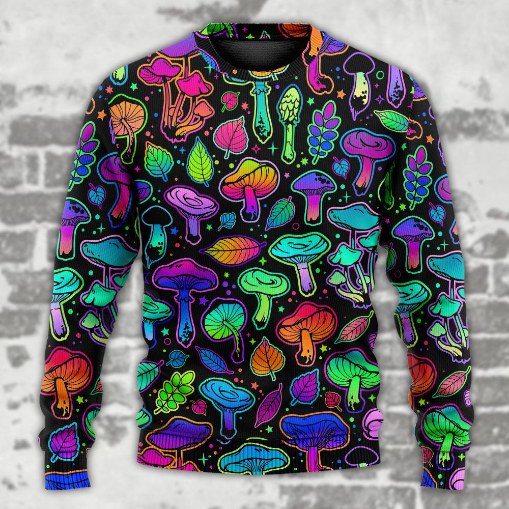 Neon Colorful Mushroom With Leaf Art – Sweater - Ugly Christmas Sweater