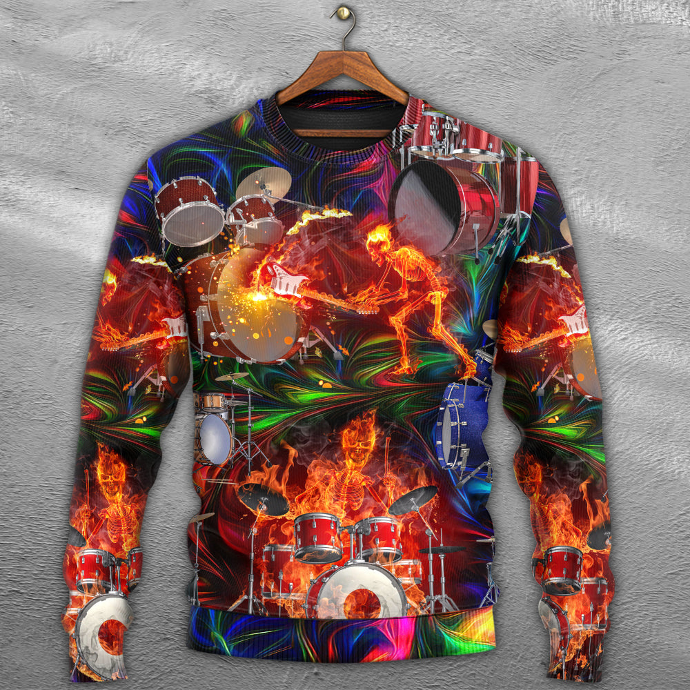 Drum Is My Life Fire Skull Art – Sweater - Ugly Christmas Sweater