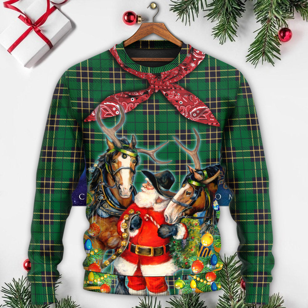 Christmas Santa Cowboy Green Style – Sweater - Ugly Christmas Sweater