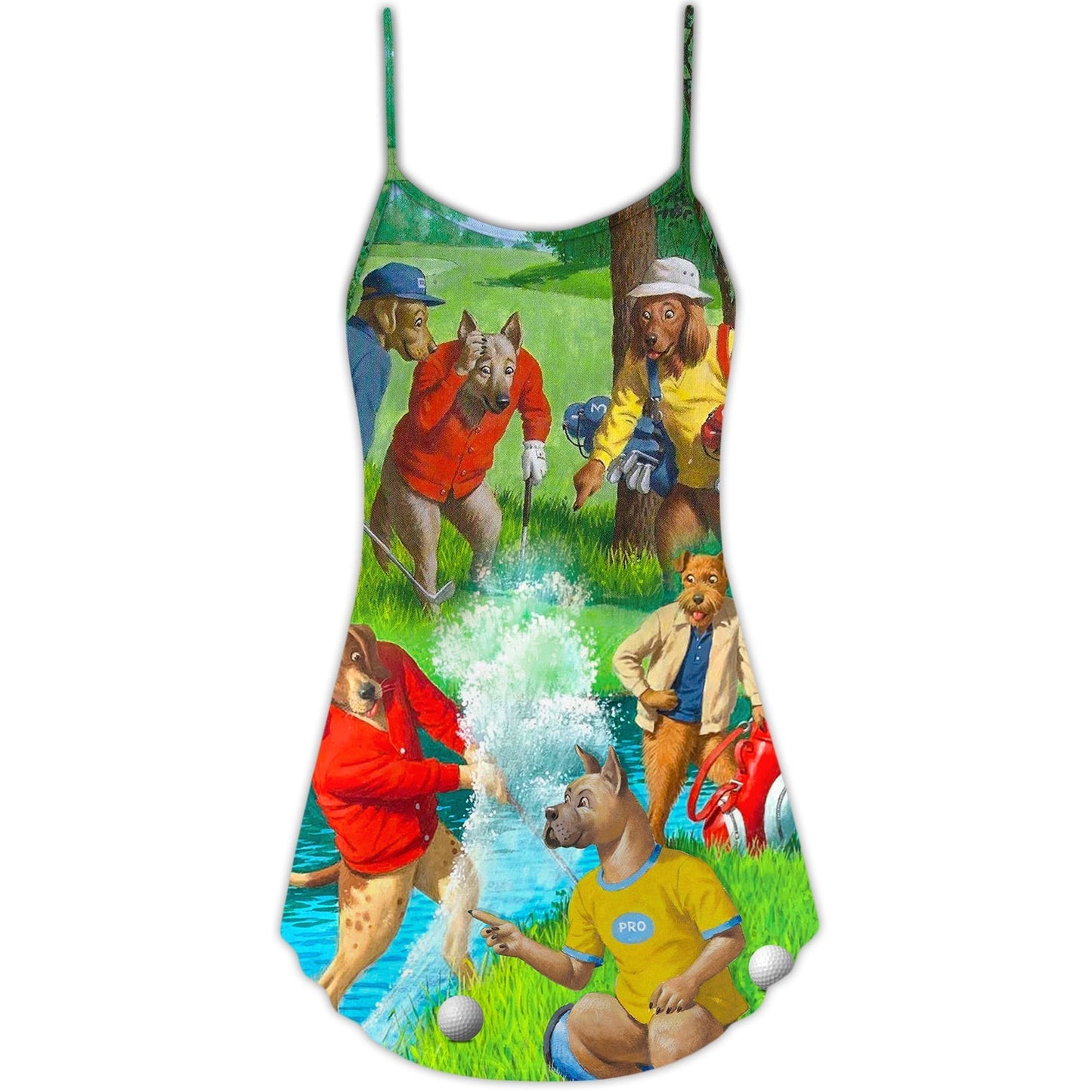 Cool Golf Dog Lover – Women's Summer Sleeveless V-Neck Camisole Dress