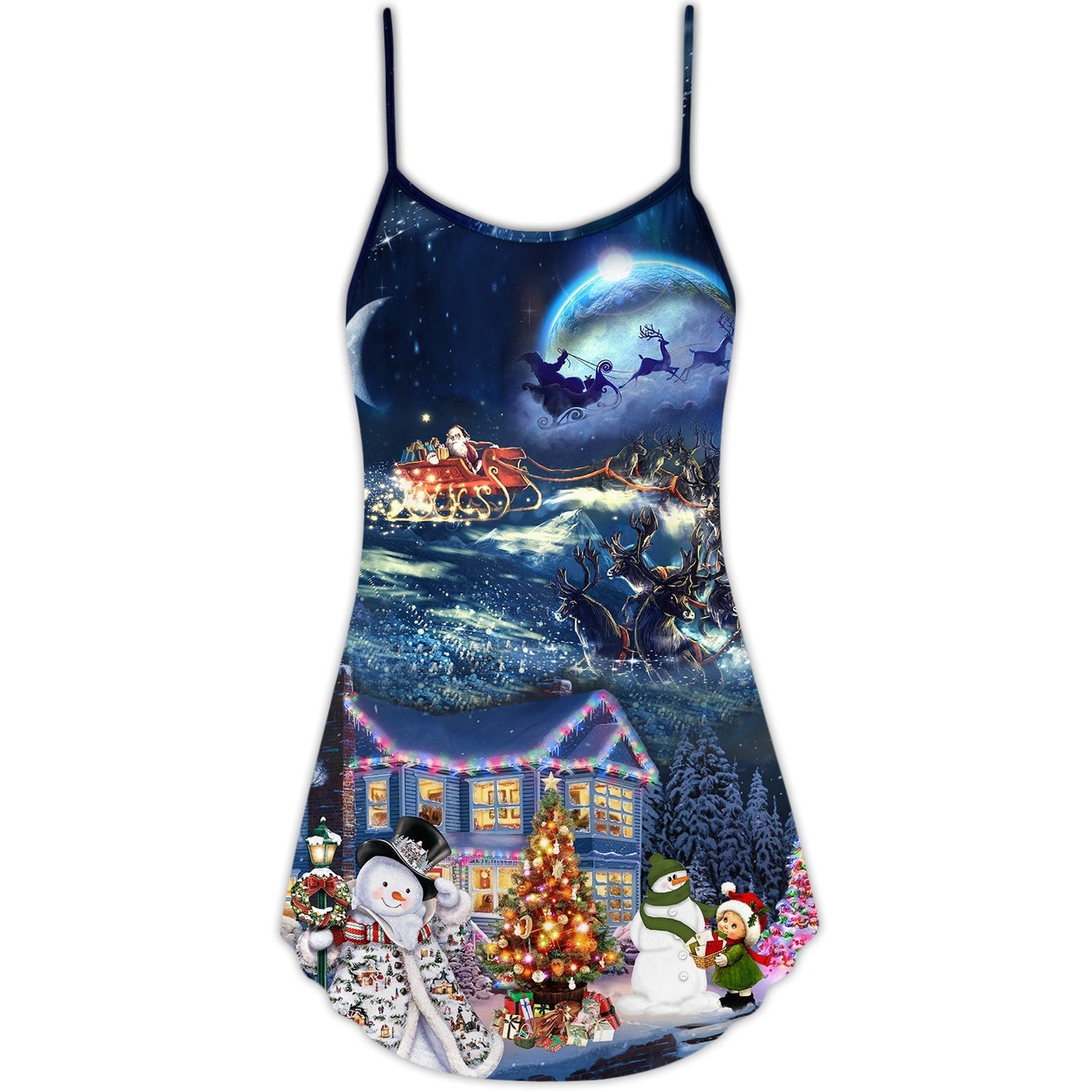 Christmas Santa Family Love Light – Women's Summer Sleeveless V-Neck Camisole Dress