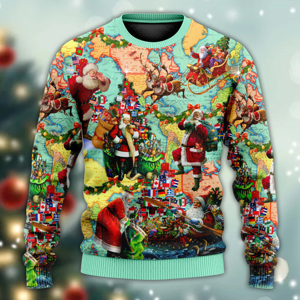 Christmas Love Santa World Map – Sweater - Ugly Christmas Sweater