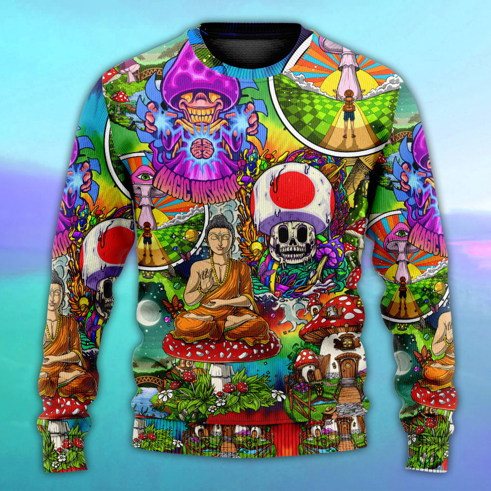 Hippie Mushroom Peace Colorful Art – Sweater - Ugly Christmas Sweater