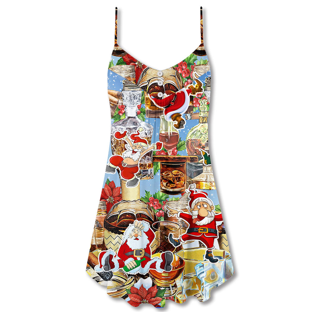 Wine Santa Merry Christmas Snow – Women's Summer Sleeveless V-Neck Camisole Dress