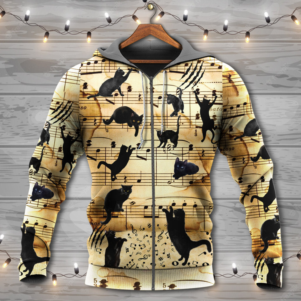 Black Cat Music Note Love Style - Hoodie