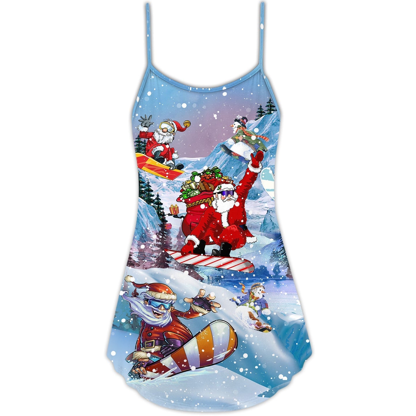 Christmas Snowboarding Holiday Spirit – Women's Summer Sleeveless V-Neck Camisole Dress