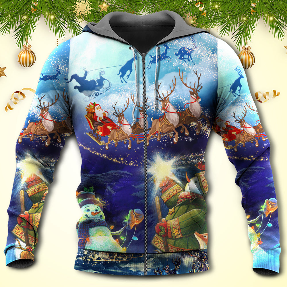 Christmas Reindeer Snowman Glow Art – 3D Hoodie