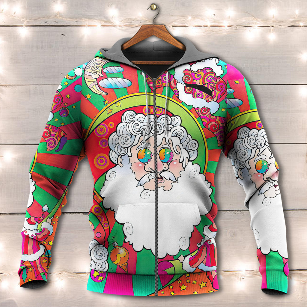 Christmas Psychedelic Colorful Hippie Santa Style - Hoodie