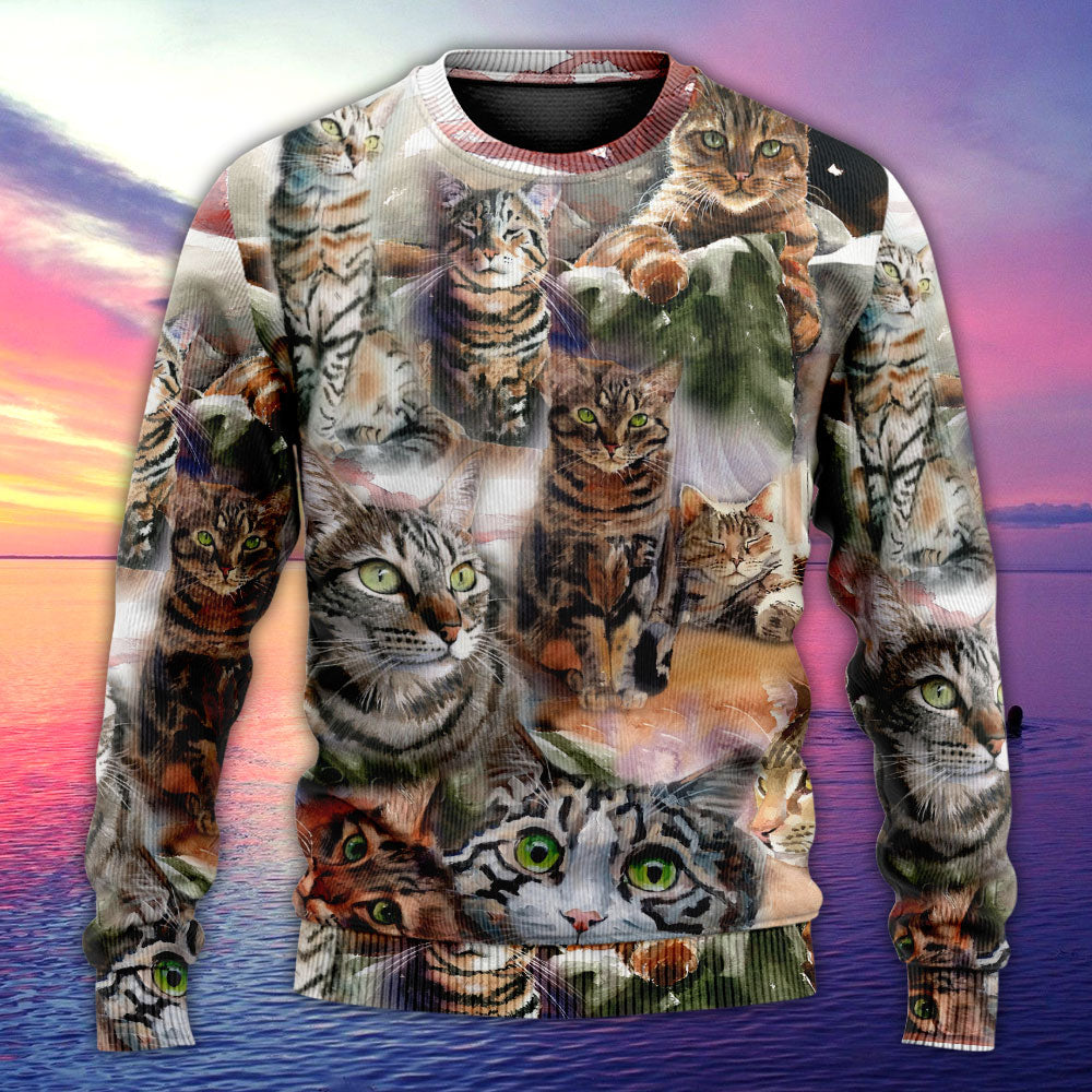 Tabby Cat Daily Portrait Art Style – Sweater - Ugly Christmas Sweater