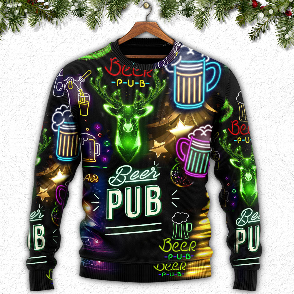Christmas Beer Neon Art Style – Sweater - Ugly Christmas Sweater