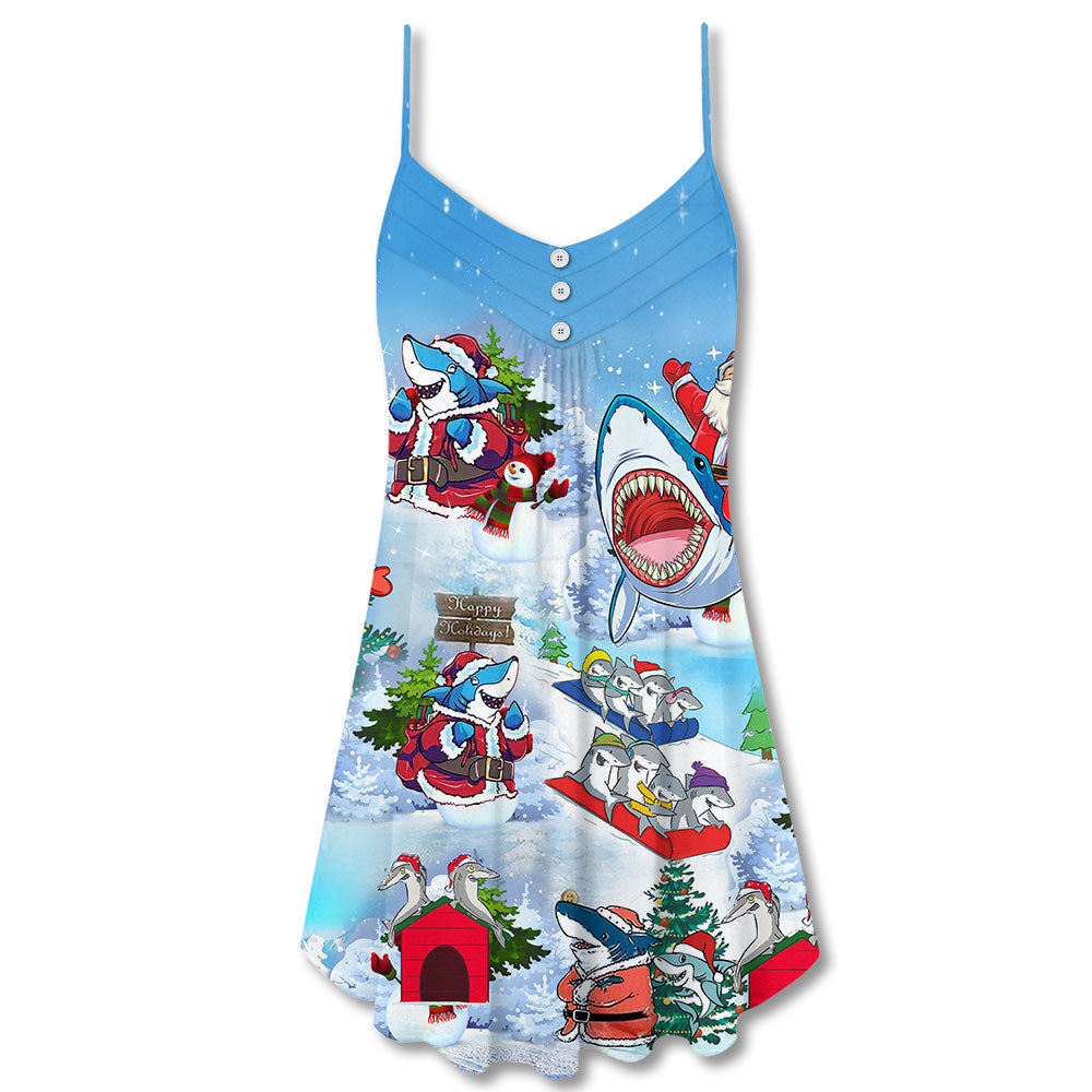 Shark Santa Love Merry Christmas – Women's Summer Sleeveless V-Neck Camisole Dress
