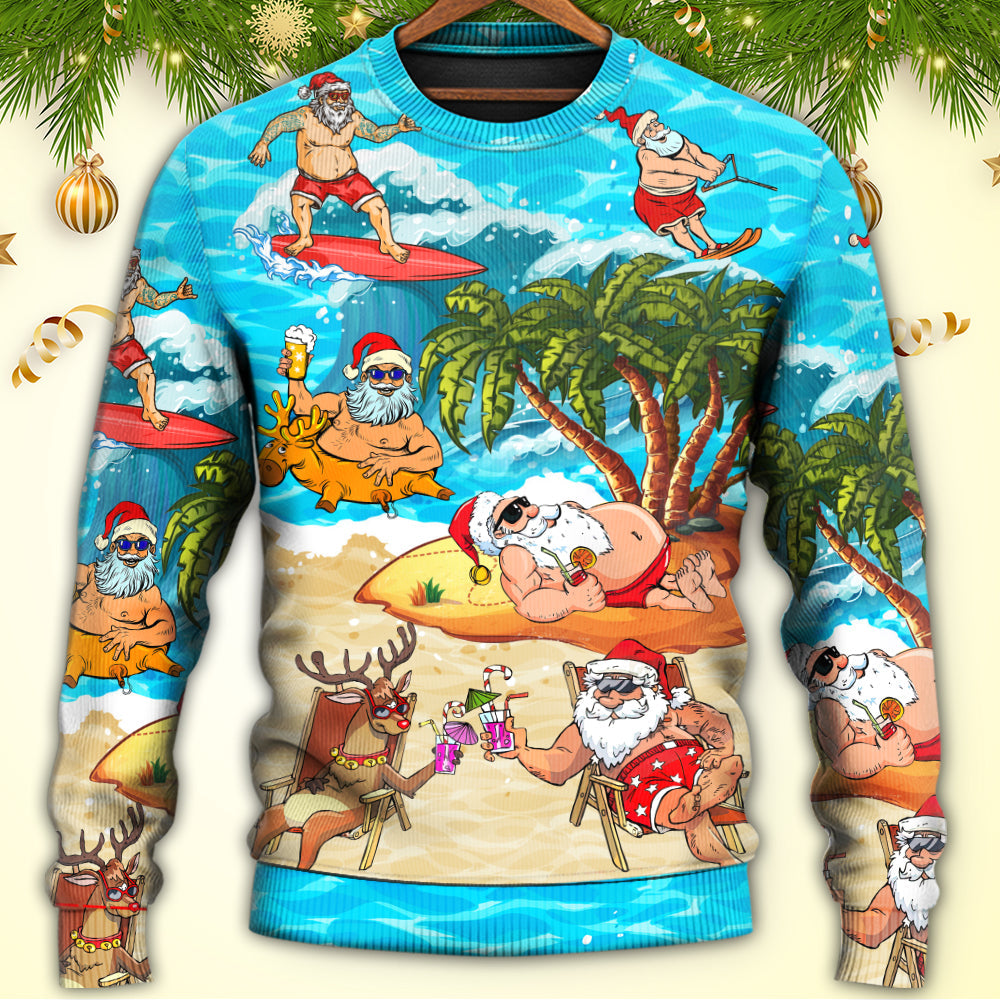 Christmas Santa Beach Holiday Funny – Sweater - Ugly Christmas Sweater