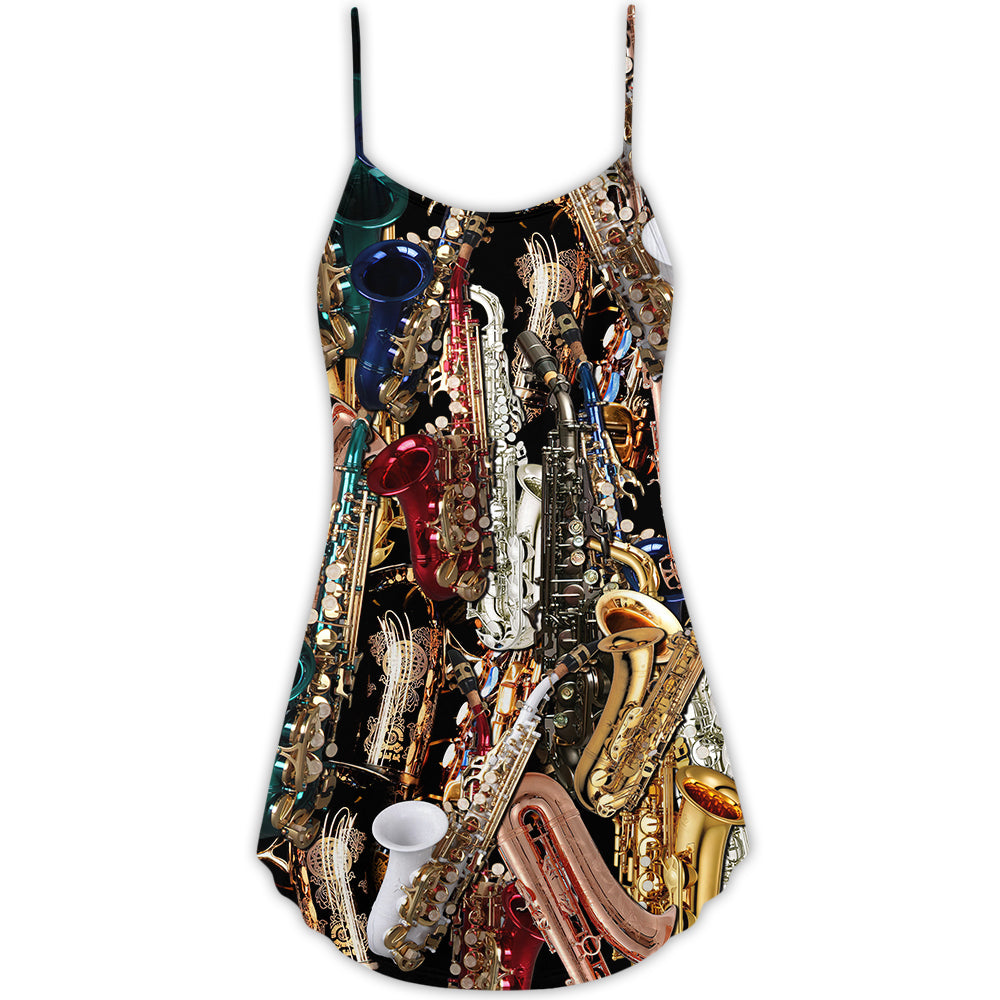 Saxophone Music Lover Quote – Women's Summer Sleeveless V-Neck Camisole Dress