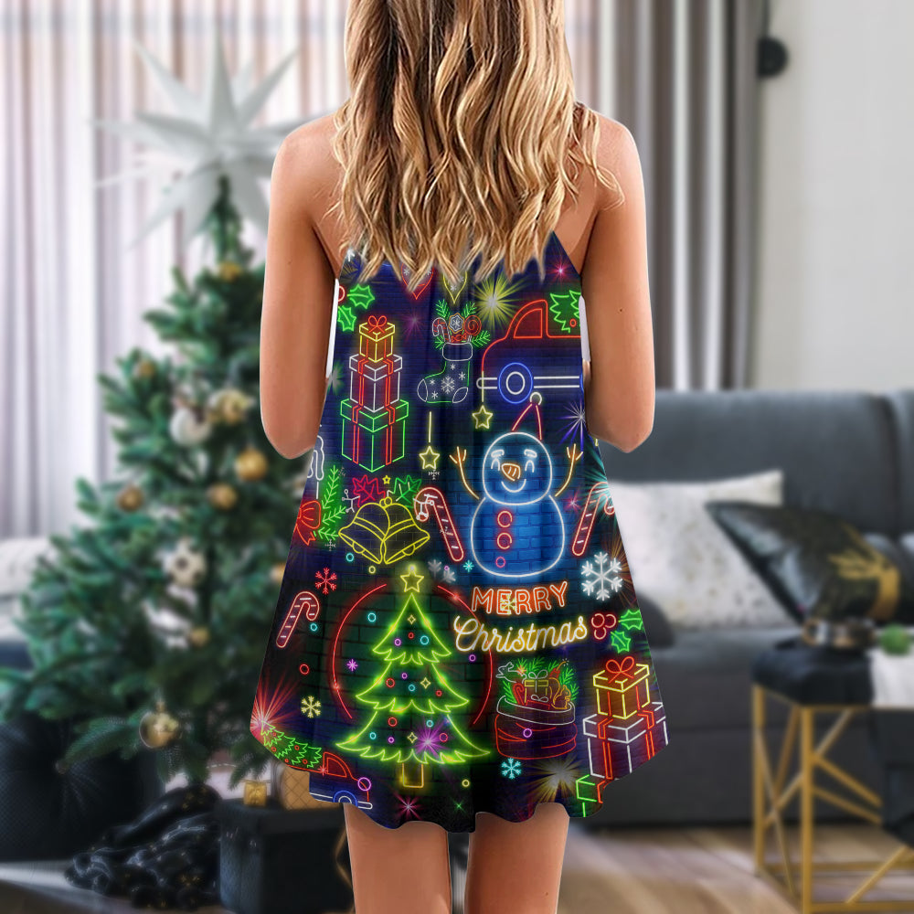 Christmas Bright Neon Lights – Women's Summer Sleeveless V-Neck Camisole Dress