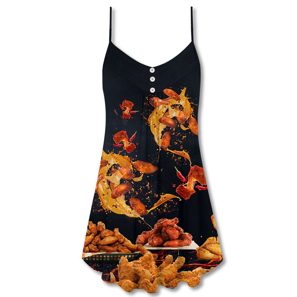 Chicken Wings Fast Food Delight – Women's Summer Sleeveless V-Neck Camisole Dress