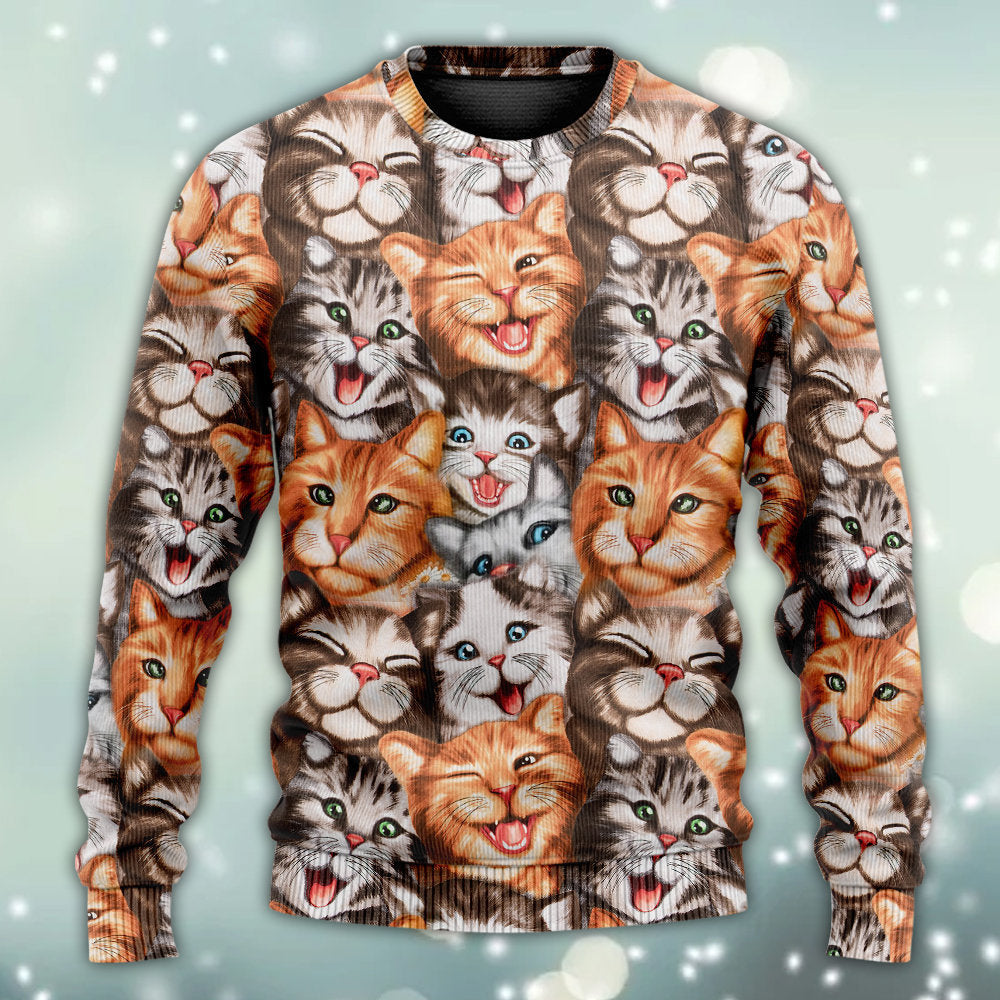 Cute Funny Cat Happy Life Art – Sweater - Ugly Christmas Sweater