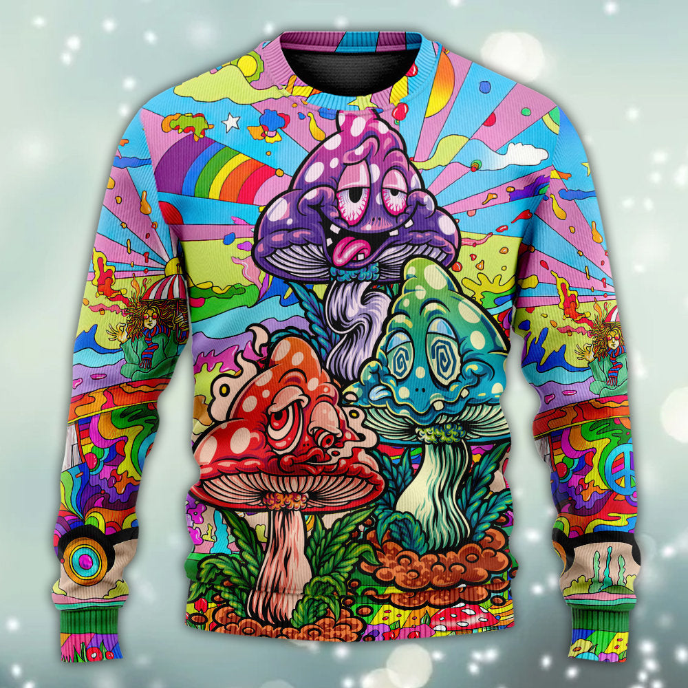 Hippie Colorful Mushroom Happy Life – Sweater - Ugly Christmas Sweater