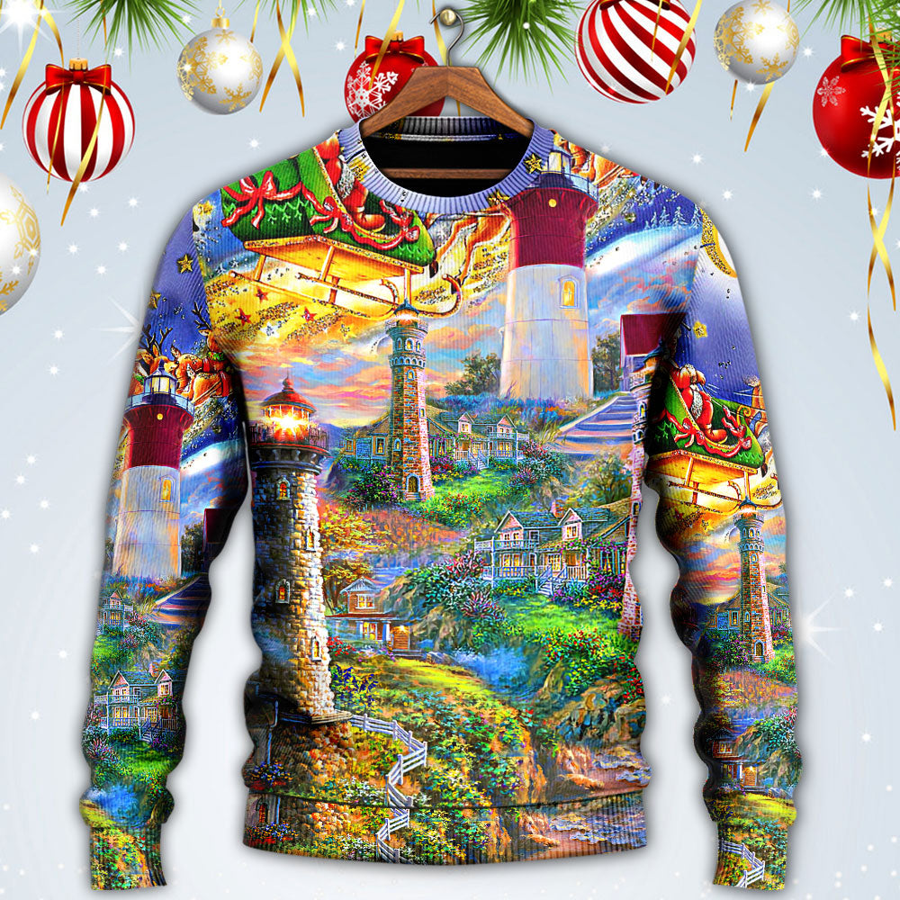 Lighthouse Christmas Santa Home Is The Light – Sweater - Ugly Christmas Sweater
