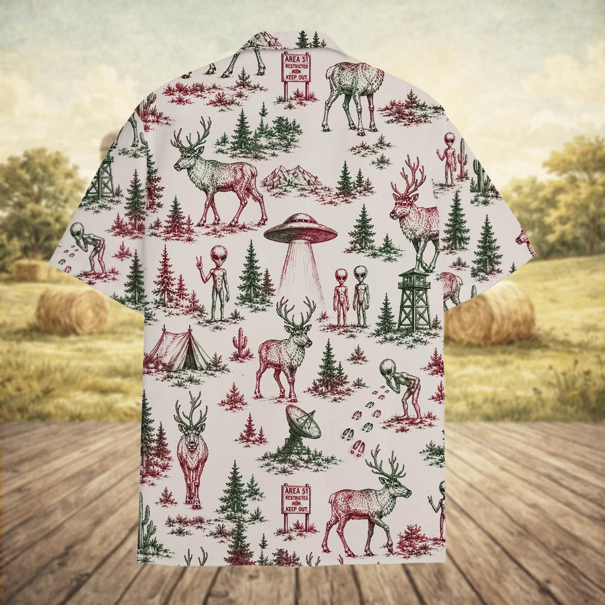 Funny Alien Vintage UFO Forest Space – Hawaiian Shirt